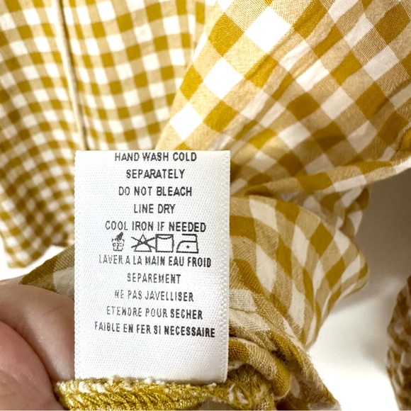 Anthropologie Everleigh Mustard Gingham Peasant Blouse Size XXS Petite Flowy - Picture 6 of 7